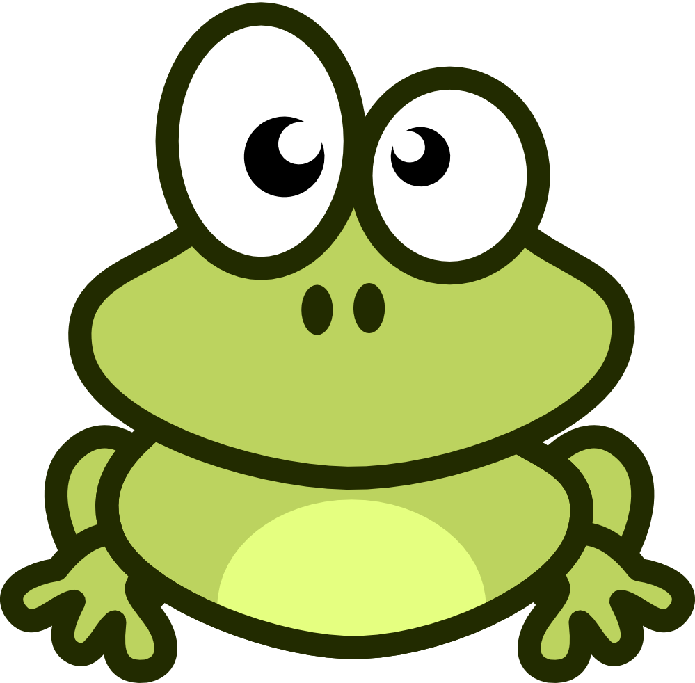 Cartoon of a cute yet slightly deranged frog.
